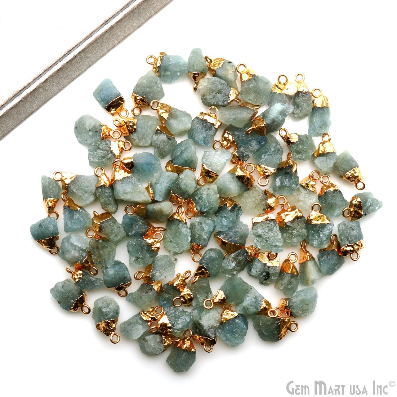 Rough Gemstone Pendant, Birthstone Raw Pendant, Gold Electroplated Connector Charms, 15x10mm (Approx), 1 pc, GemMartUSA (50470)